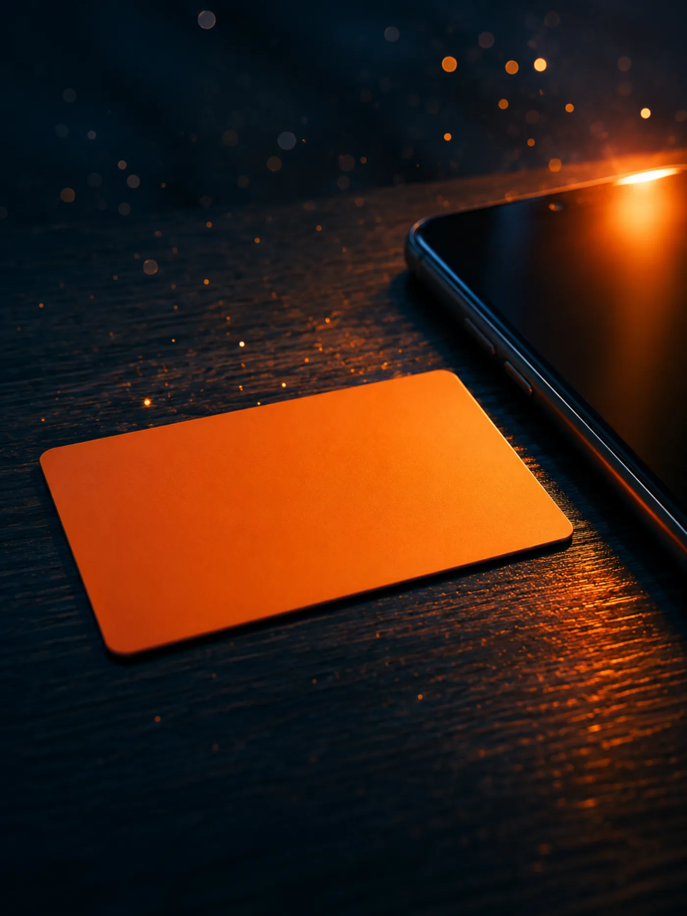Orange gift card mock-up on dark wood desk next to smartphone - Amazon.ca sweepstakes redemption path