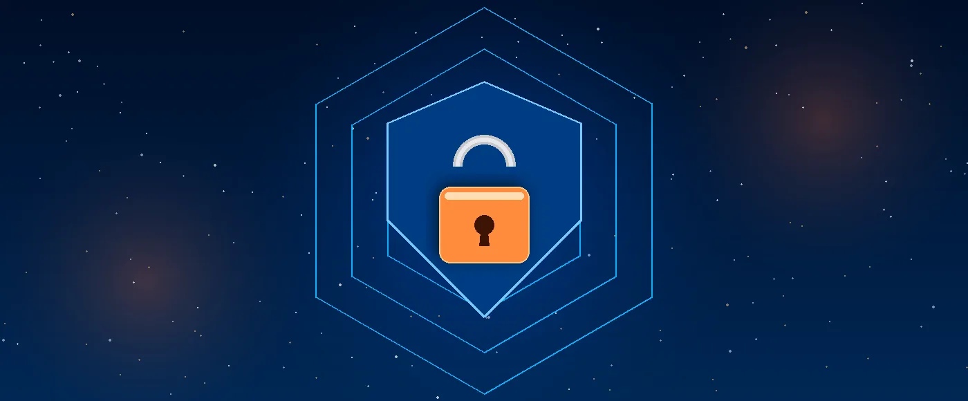 Glowing padlock inside a hexagonal shield on dark navy tech background - High 5 Casino Canada privacy protection